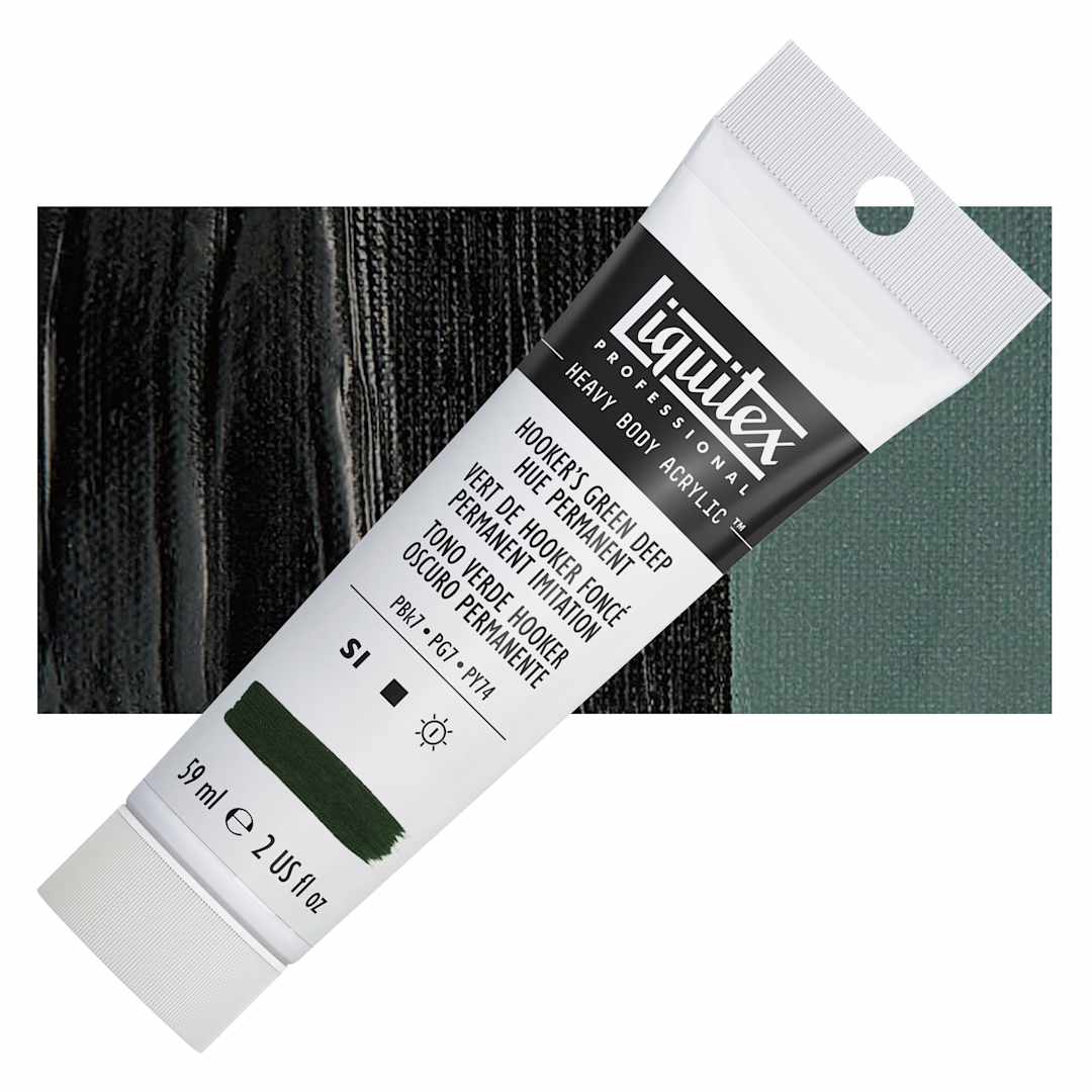 Open in modal - Liquitex Heavy Body Artist Acrylic - Hooker's Green Deep Hue Perm, 2 oz Tube and swatch