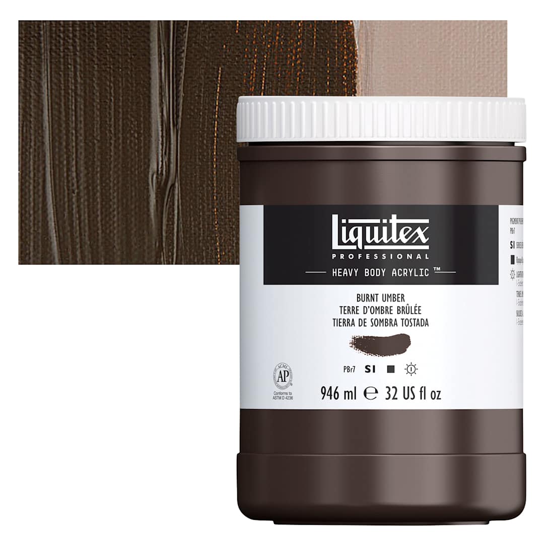 Open in modal - Liquitex Heavy Body Artist Acrylic - Burnt Umber, 32 oz Jar and swatch