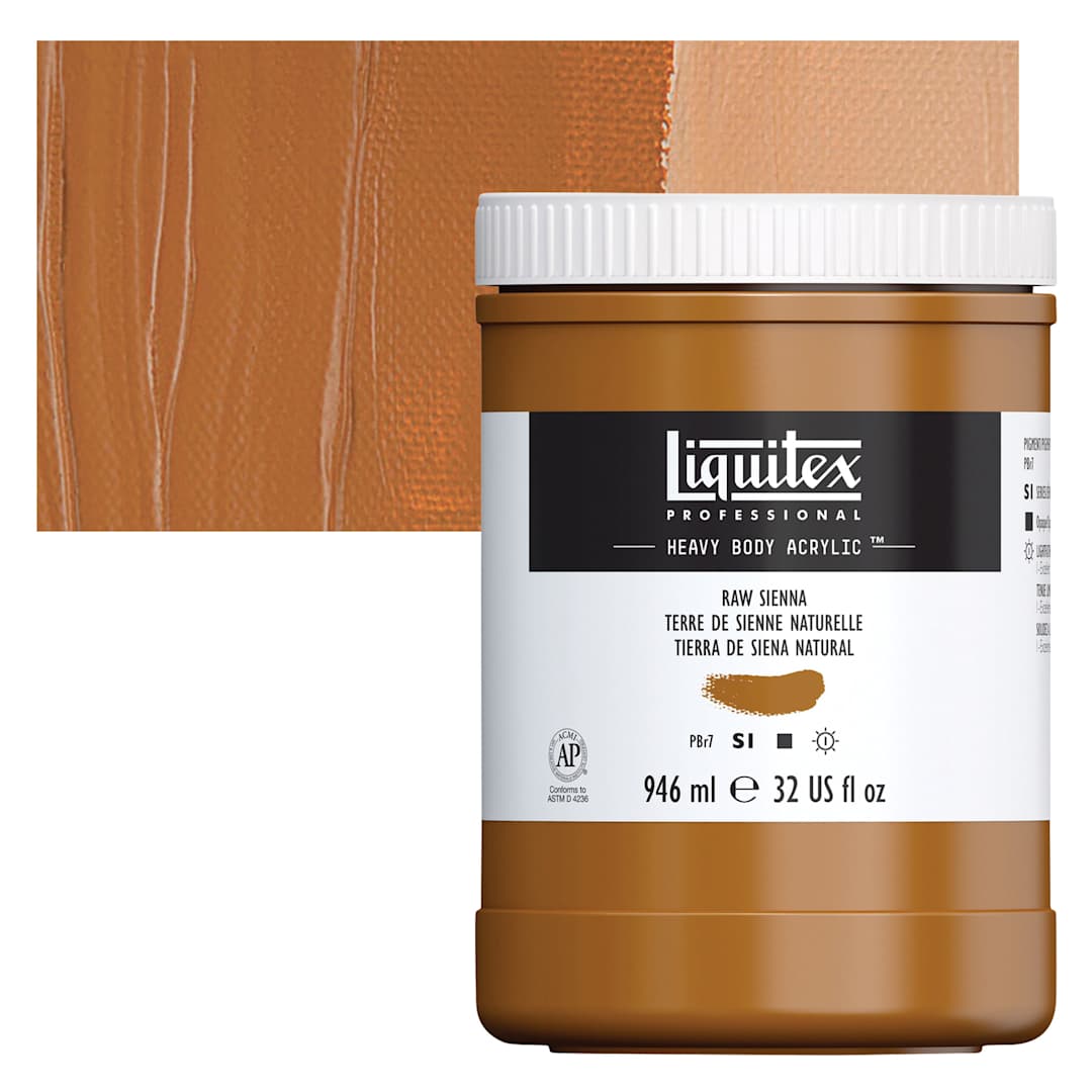 Open in modal - Liquitex Heavy Body Artist Acrylic - Raw Sienna, 32 oz Jar and swatch