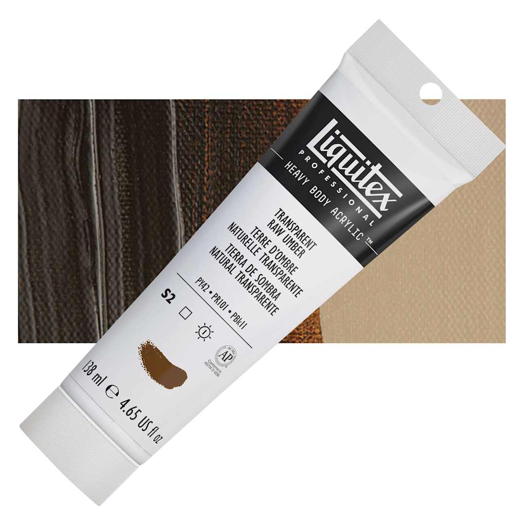 Open in modal - Liquitex Heavy Body Artist Acrylic - Transparent Raw Umber, 4.65 oz Tube and swatch
