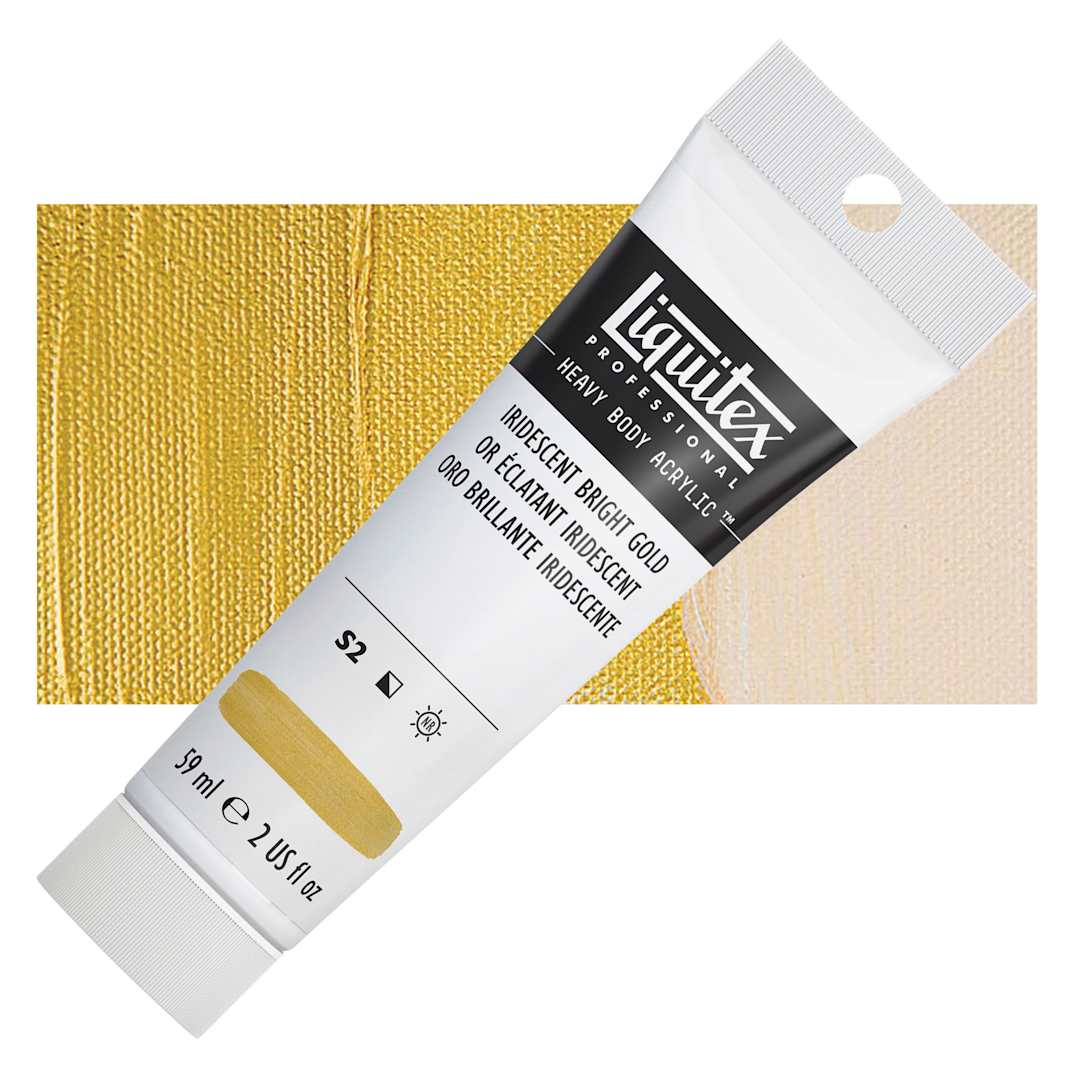 Open in modal - Liquitex Heavy Body Artist Acrylic - Iridescent Bright Gold, 2 oz Tube and swatch