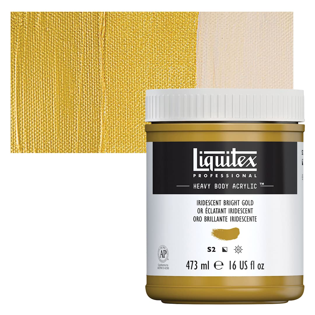Open in modal - Liquitex Heavy Body Artist Acrylic - Iridescent Bright Gold, 16 oz Jar and swatch