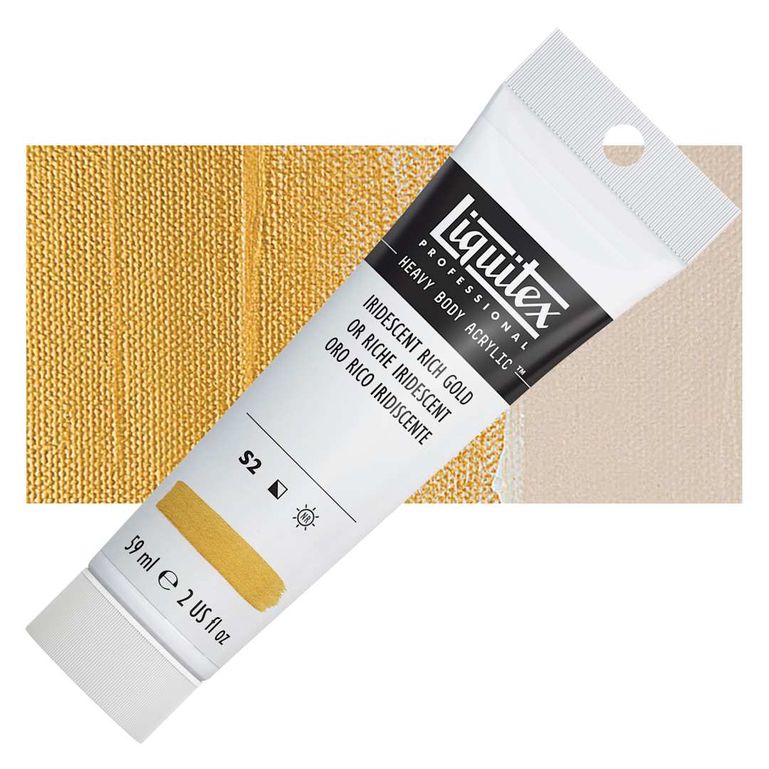 Open in modal - Liquitex Heavy Body Artist Acrylic - Iridescent Rich Gold, 2 oz Tube and swatch