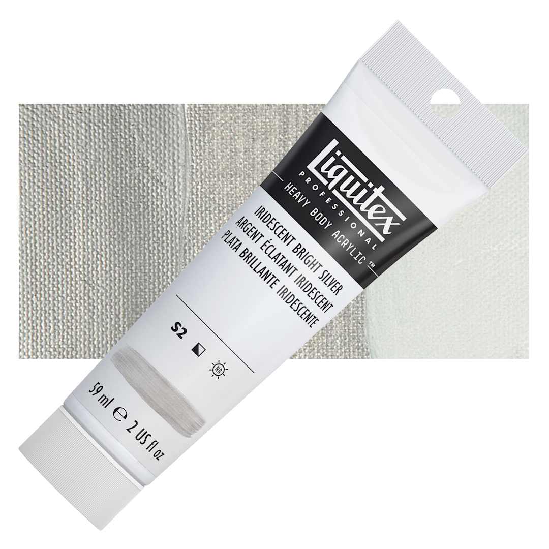Open in modal - Liquitex Heavy Body Artist Acrylic - Iridescent Bright Silver, 2 oz Tube and swatch