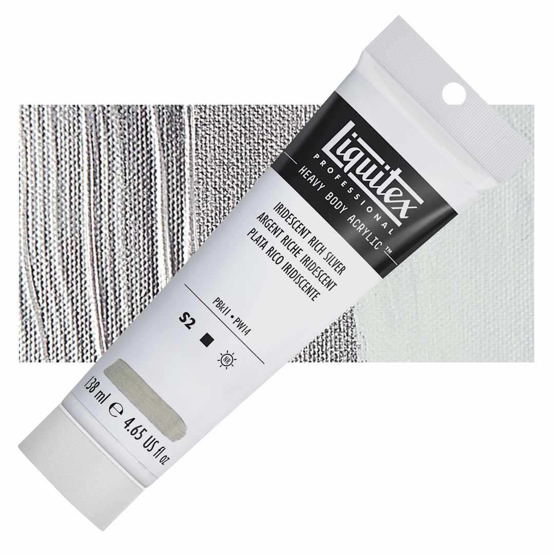 Open in modal - Liquitex Heavy Body Artist Acrylic - Iridescent Rich Silver, 4.65 oz Tube and swatch