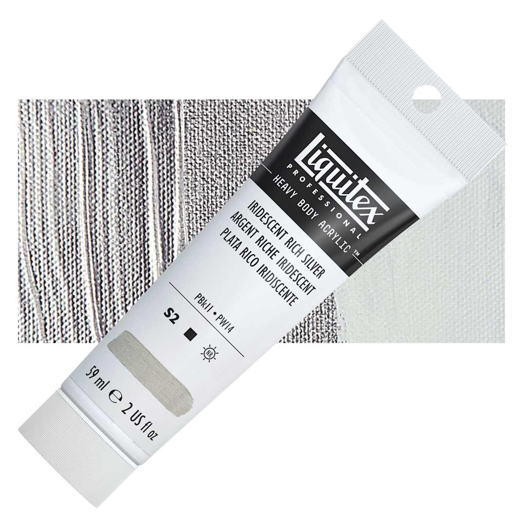Open in modal - Liquitex Heavy Body Artist Acrylic - Iridescent Rich Silver, 2 oz Tube and swatch