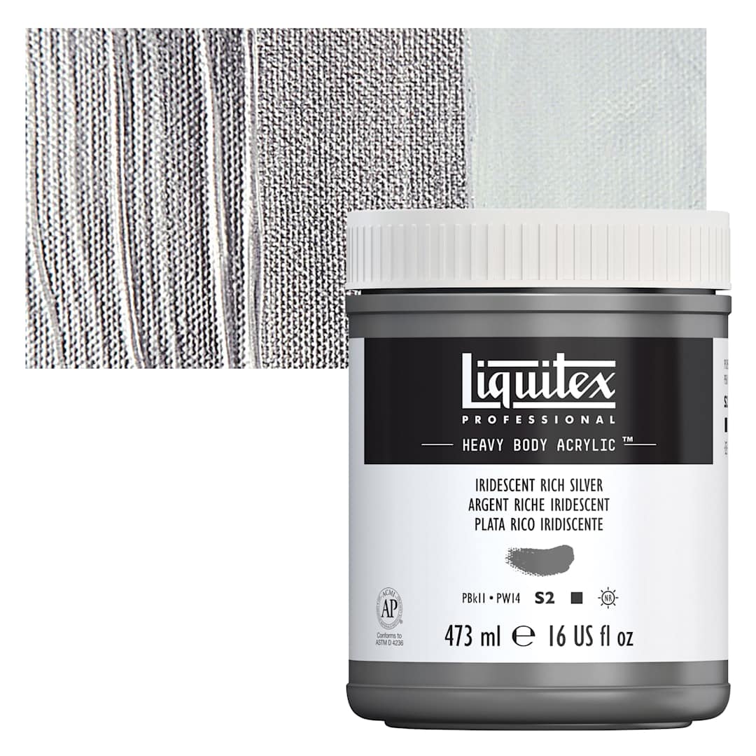 Open in modal - Liquitex Heavy Body Artist Acrylic - Iridescent Rich Silver, 16 oz and swatch