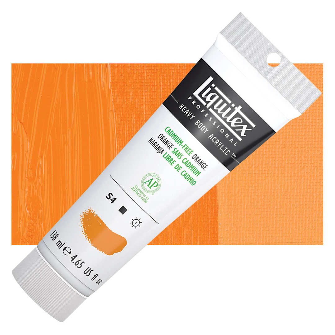 Open in modal - Liquitex Heavy Body Artist Acrylic - Cadmium-Free Orange, 4.65 oz and swatch