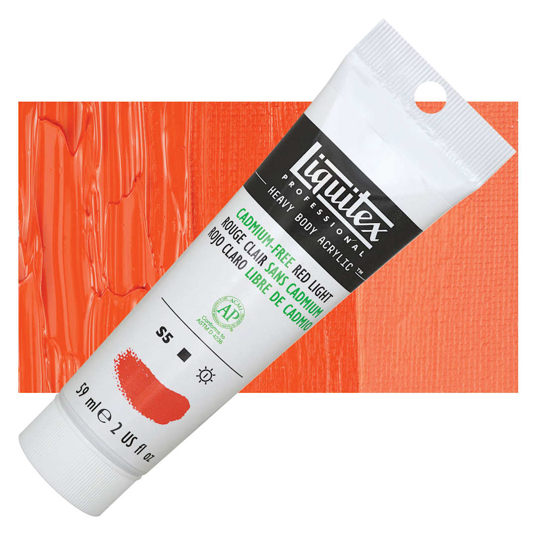 Open in modal - Liquitex Heavy Body Artist Acrylic - Cadmium-Free Red Light, 2 oz tube and swatch
