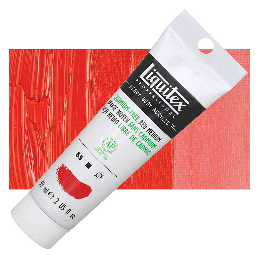 Open in modal - Liquitex Heavy Body Artist Acrylic - Cadmium-Free Red Medium, 2 oz and swatch
