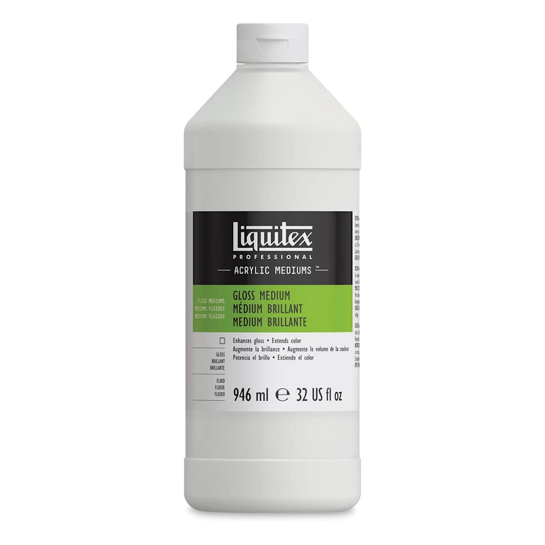 Open in modal - Liquitex Fluids Acrylic Medium - Gloss, 32 oz Bottle. Front of bottle.