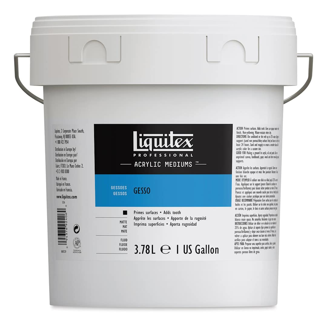 Open in modal - Liquitex Acrylic Gesso-White 1 Gallon Bucket. Front of bucket.