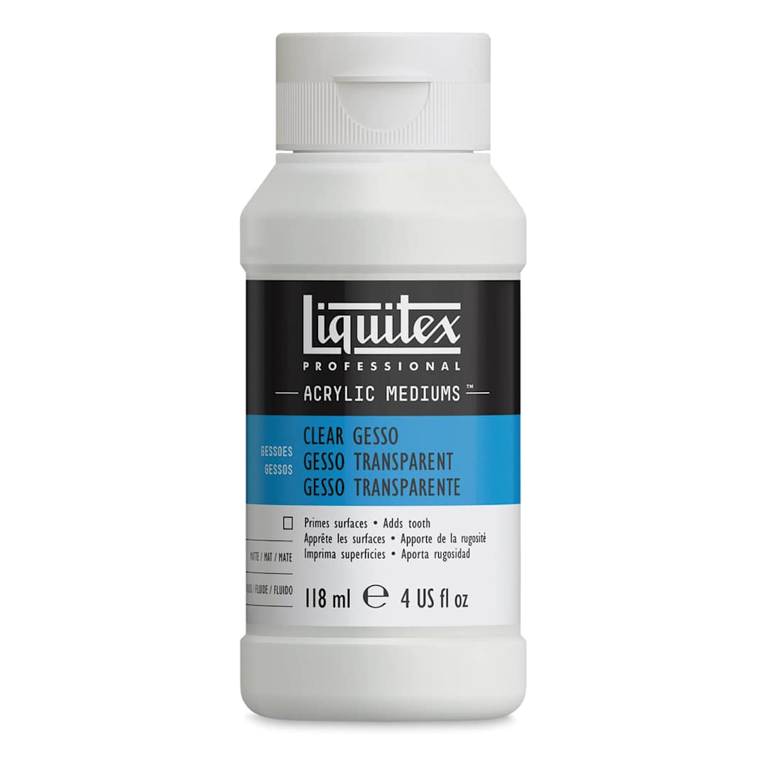 Open in modal - Liquitex Acrylic Gesso-Clear 4oz Bottle. Front of bottle.