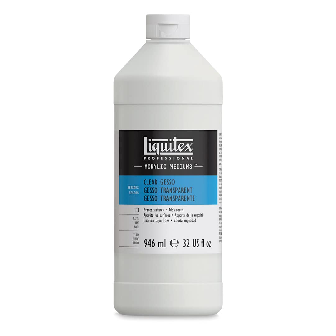 Open in modal - Liquitex Acrylic Gesso-Clear 32oz Bottle. Front of bottle.