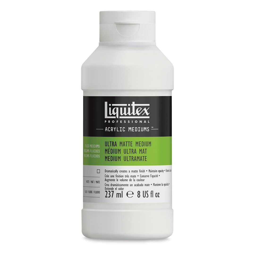 Open in modal - Liquitex Fluids Acrylic Medium - Ultra Matte, 8 oz. Front of bottle.