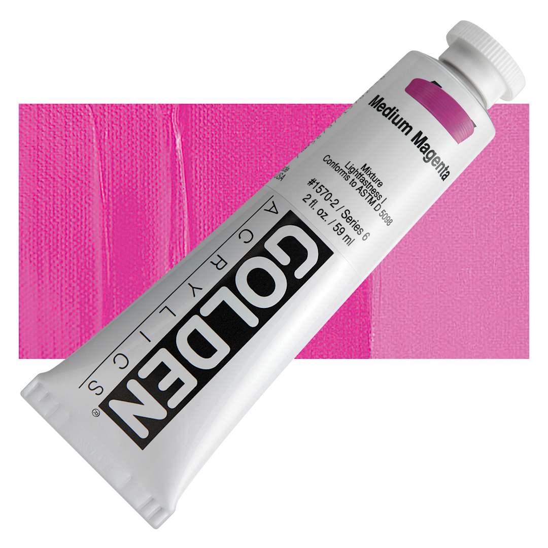 Open in modal - Golden Heavy Body Artist Acrylic - Medium Magenta, 2 oz Tube and swatch