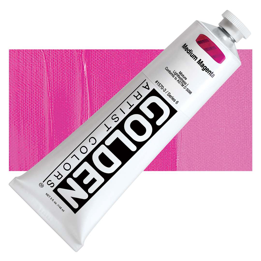 Open in modal - Golden Heavy Body Artist Acrylic - Medium Magenta, 5 oz tube and swatch