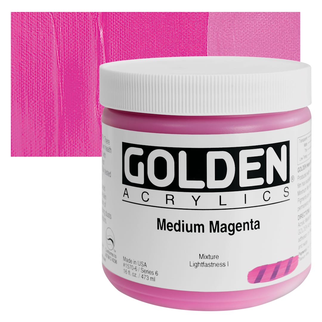Open in modal - Golden Heavy Body Artist Acrylic - Medium Magenta, 16 oz Jar and swatch