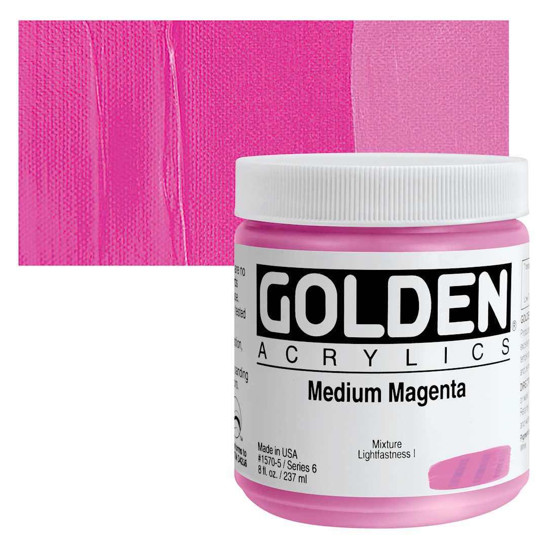 Open in modal - Golden Heavy Body Artist Acrylic - Medium Magenta, 8 oz Jar and swatch