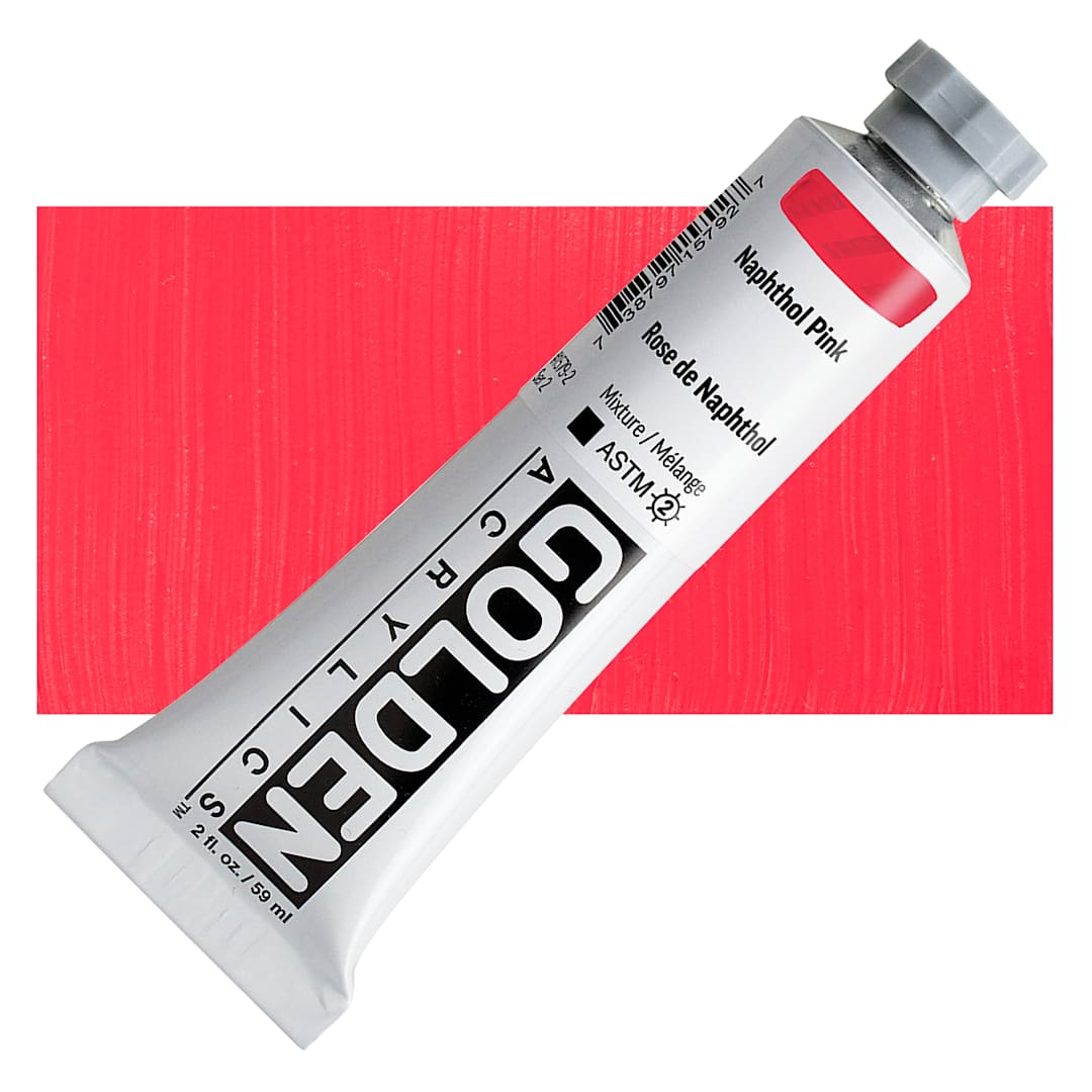 Open in modal - Golden Heavy Body Acrylic Paint - Naphthol Pink, 59 ml Tube and swatch