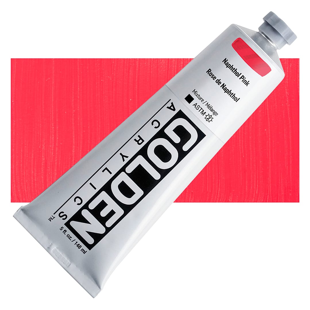 Open in modal - Golden Heavy Body Acrylic Paint - Naphthol Pink, 5 oz Tube and swatch