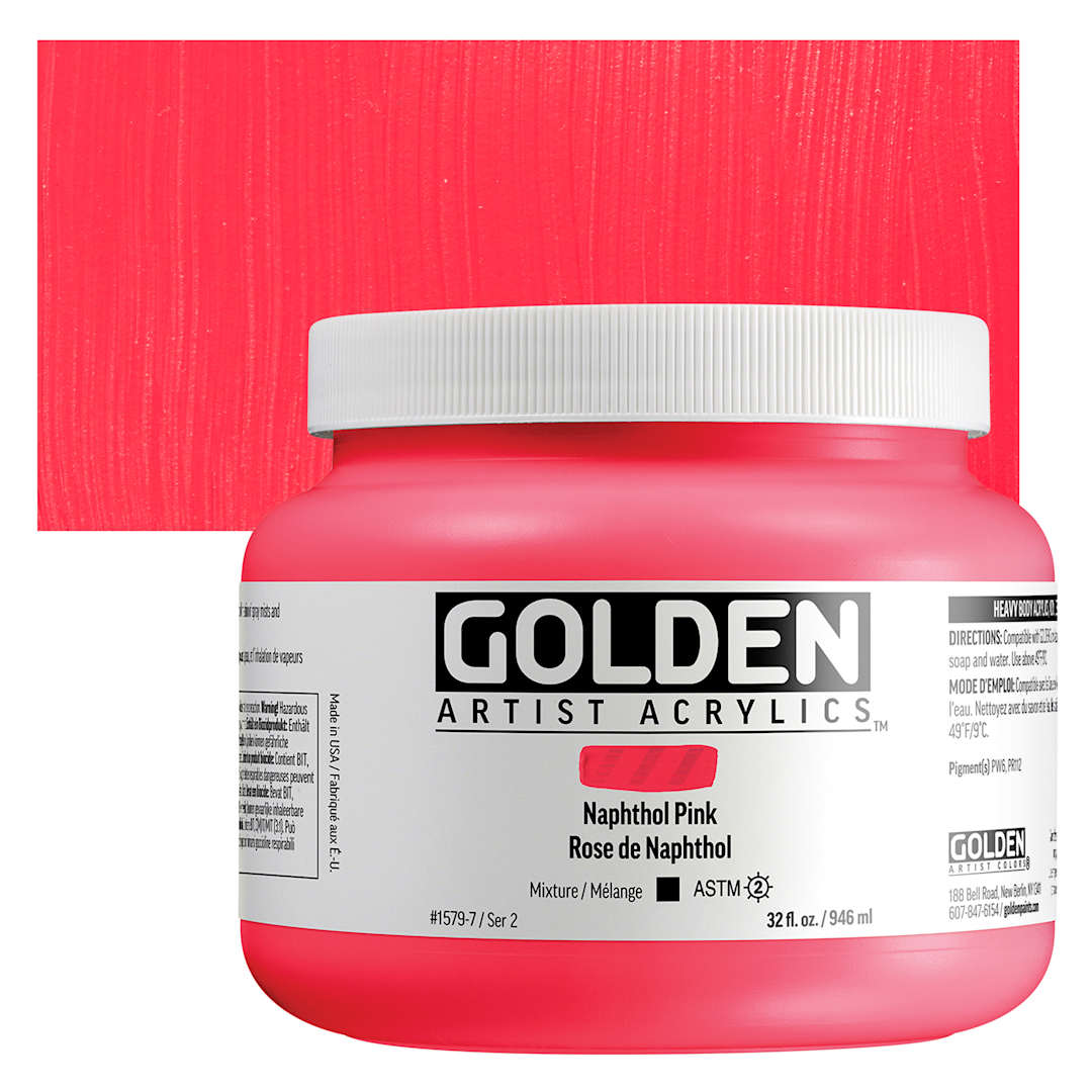 Open in modal - Golden Heavy Body Acrylic Paint - Naphthol Pink, 946 ml Jar and swatch