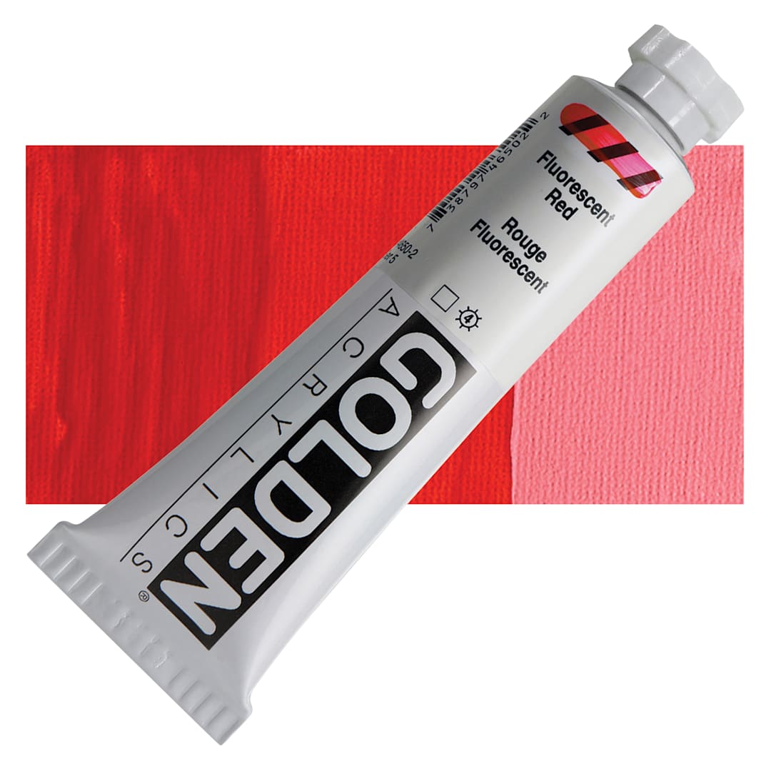 Open in modal - Golden Heavy Body Artist Acrylic - Fluorescent Red, 2 oz Tube and swatch