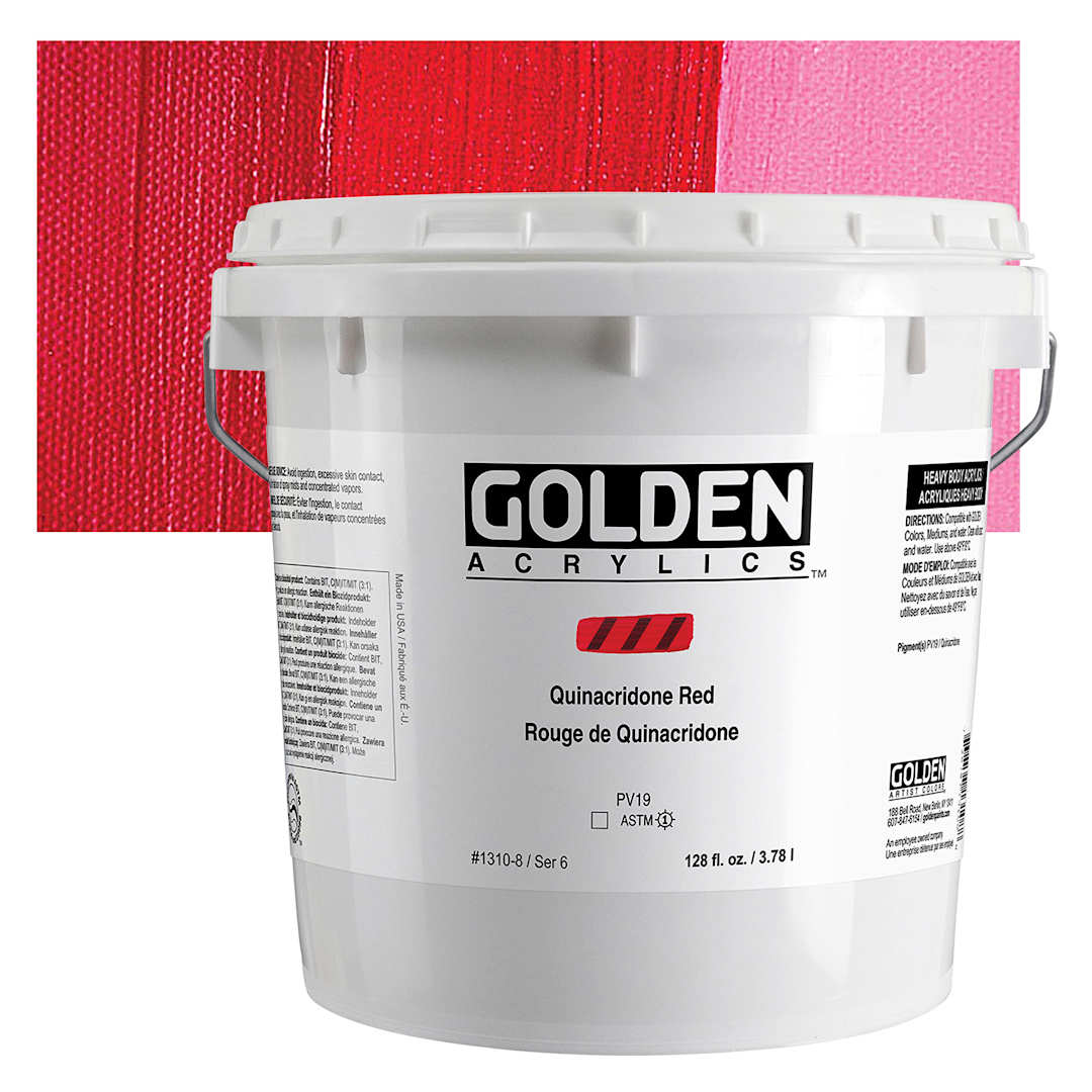 Open in modal - Golden Heavy Body Acrylic Paint - Quinacridone Red, 128 oz Jar and swatch