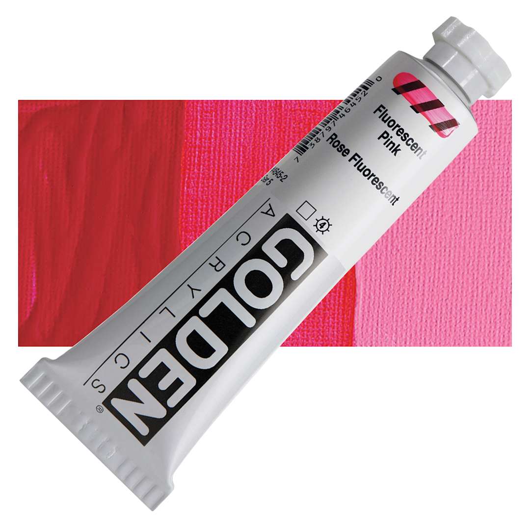 Open in modal - Golden Heavy Body Artist Acrylic - Fluorescent Pink, 2 oz Tube and swatch