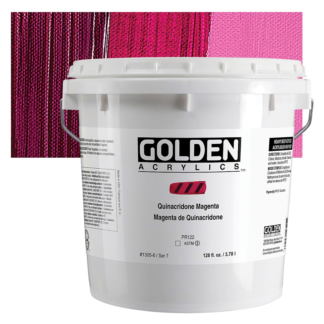 Open in modal - Golden Heavy Body Acrylic Paint - Quinacridone Magenta, 128 oz Jar and swatch