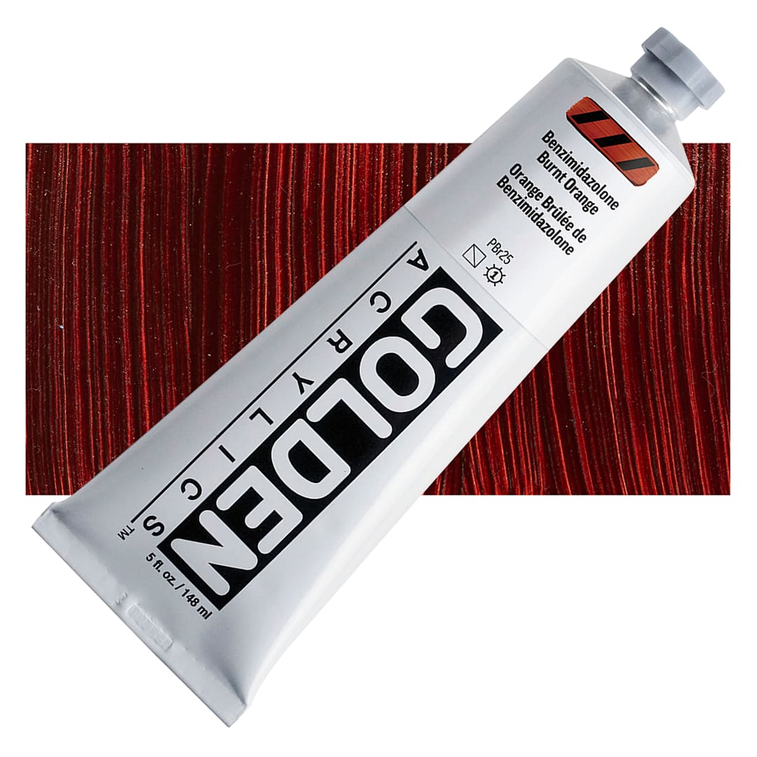 Open in modal - Golden Heavy Body Acrylic Paint - Benzimidazolone Burnt Orange, 148 ml Tube and swatch
