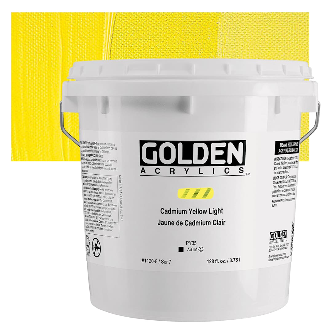 Open in modal - Golden Heavy Body Acrylic Paint - Cadmium Yellow Light (CP), 3.78 L Bucket and Swatch