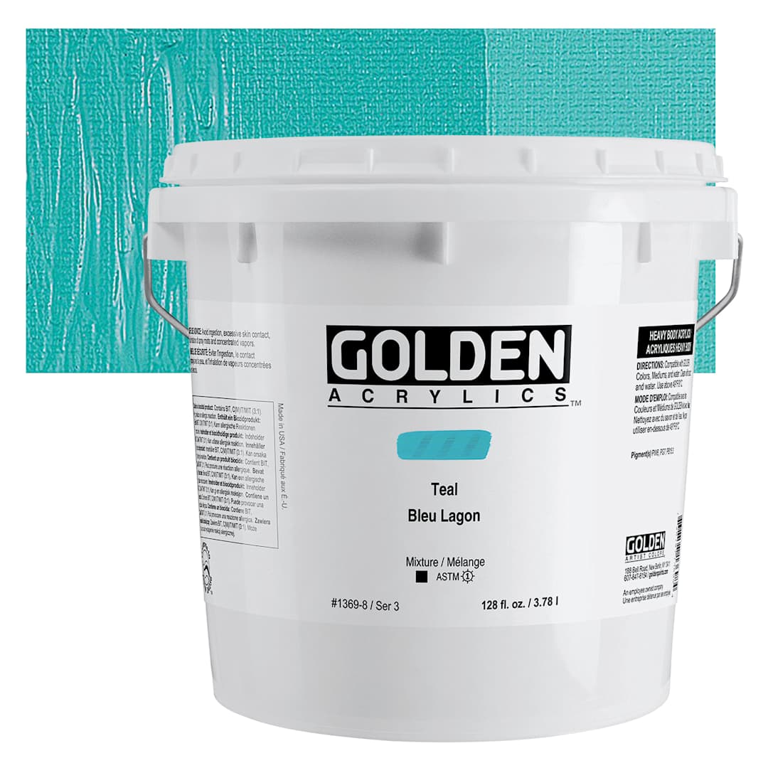 Open in modal - Golden Heavy Body Acrylic Paint - Teal, 128 oz Bucket and Swatch