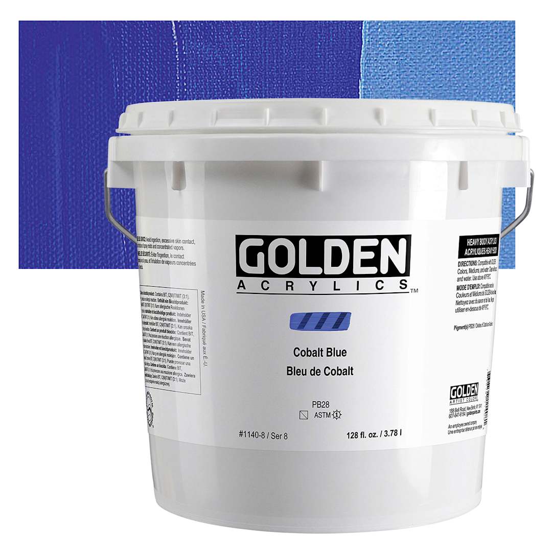 Open in modal - Golden Heavy Body Acrylic Paint - Cobalt Blue, 128 oz Jar and swatch