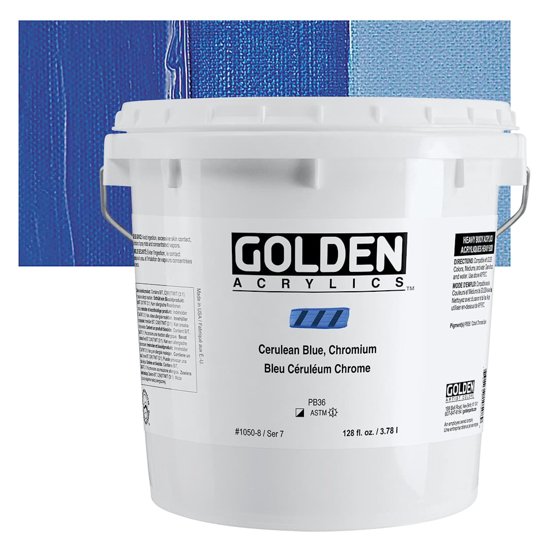 Open in modal - Golden Heavy Body Acrylic Paint - Cerulean Blue Chromium, 3.78 L Bucket and swatch