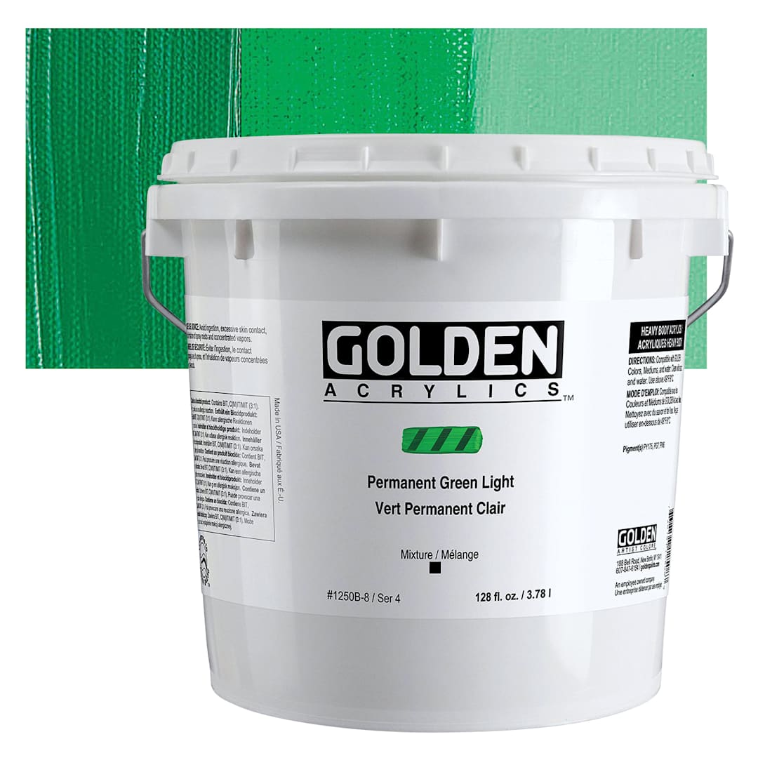 Open in modal - Golden Heavy Body Artist Acrylic - Permanent Green Light, 128 oz Jar and swatch