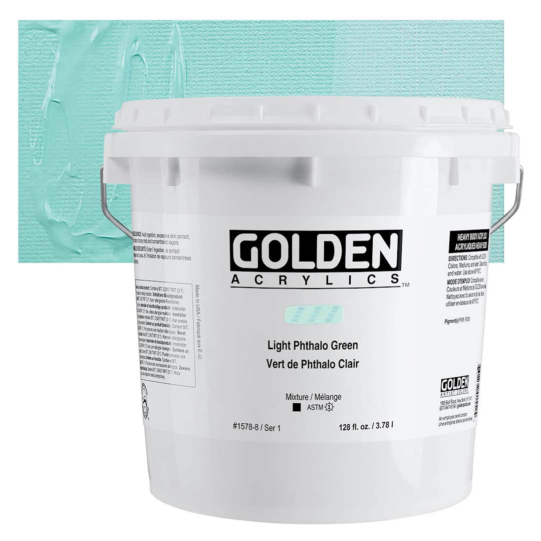 Open in modal - Golden Heavy Body Acrylic Paint - Light Phthalo Green, 128 oz Jar and swatch