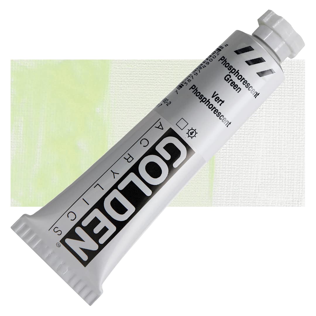 Open in modal - Golden Heavy Body Artist Acrylic - Phosphorescent Green, 2 oz Tube and swatch