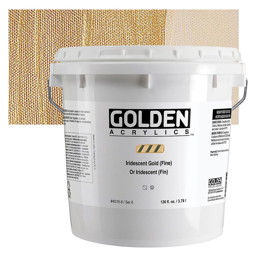 Open in modal - Golden Heavy Body Artist Acrylic - Iridescent Gold (Fine), 128 oz Jar and swatch