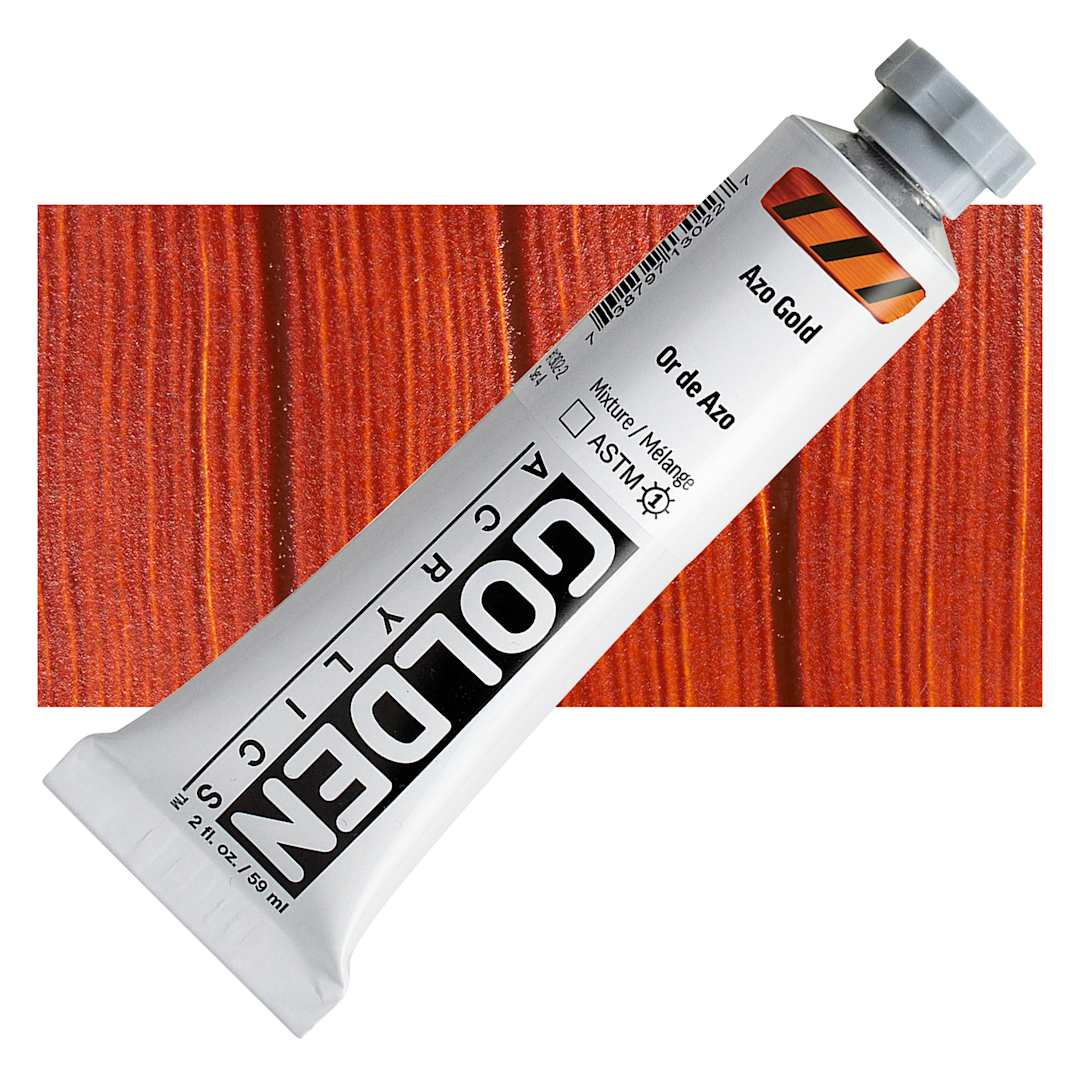 Open in modal - Golden Heavy Body Acrylic Paint - Azo Gold, 59 ml Tube and swatch