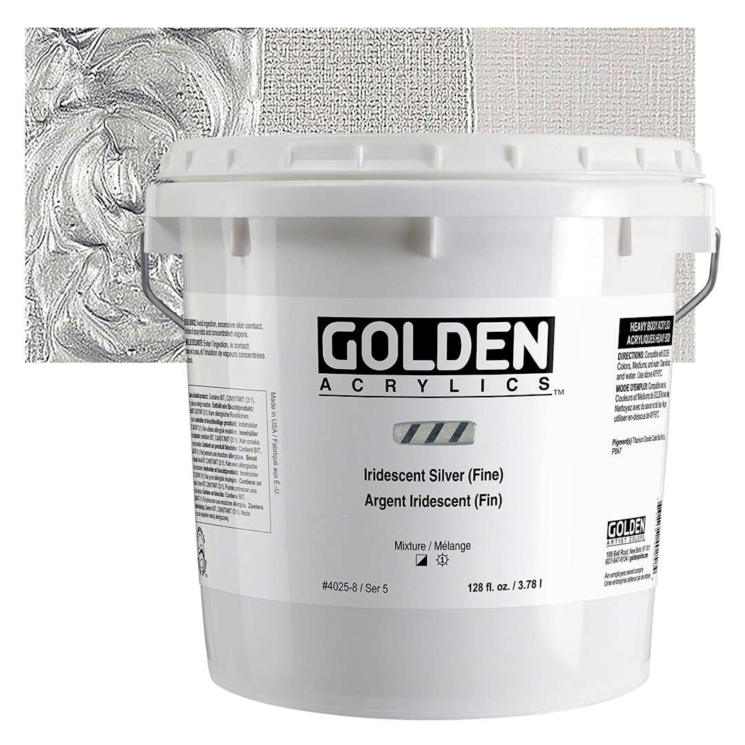 Open in modal - Golden Heavy Body Artist Acrylic - Iridescent Silver (Fine), 128 oz Jar and swatch