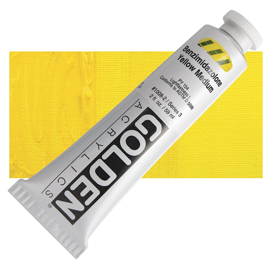 Open in modal - Golden Heavy Body Artist Acrylic - Benzimidazolone Yellow Medium, 2 oz and swatch