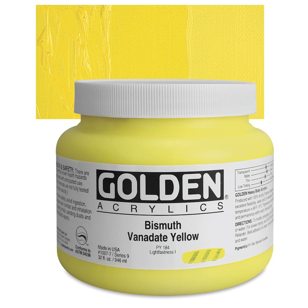 Open in modal - Golden Heavy Body Artist Acrylic - Bismuth Vanadate Yellow, 32 oz Jar and swatch