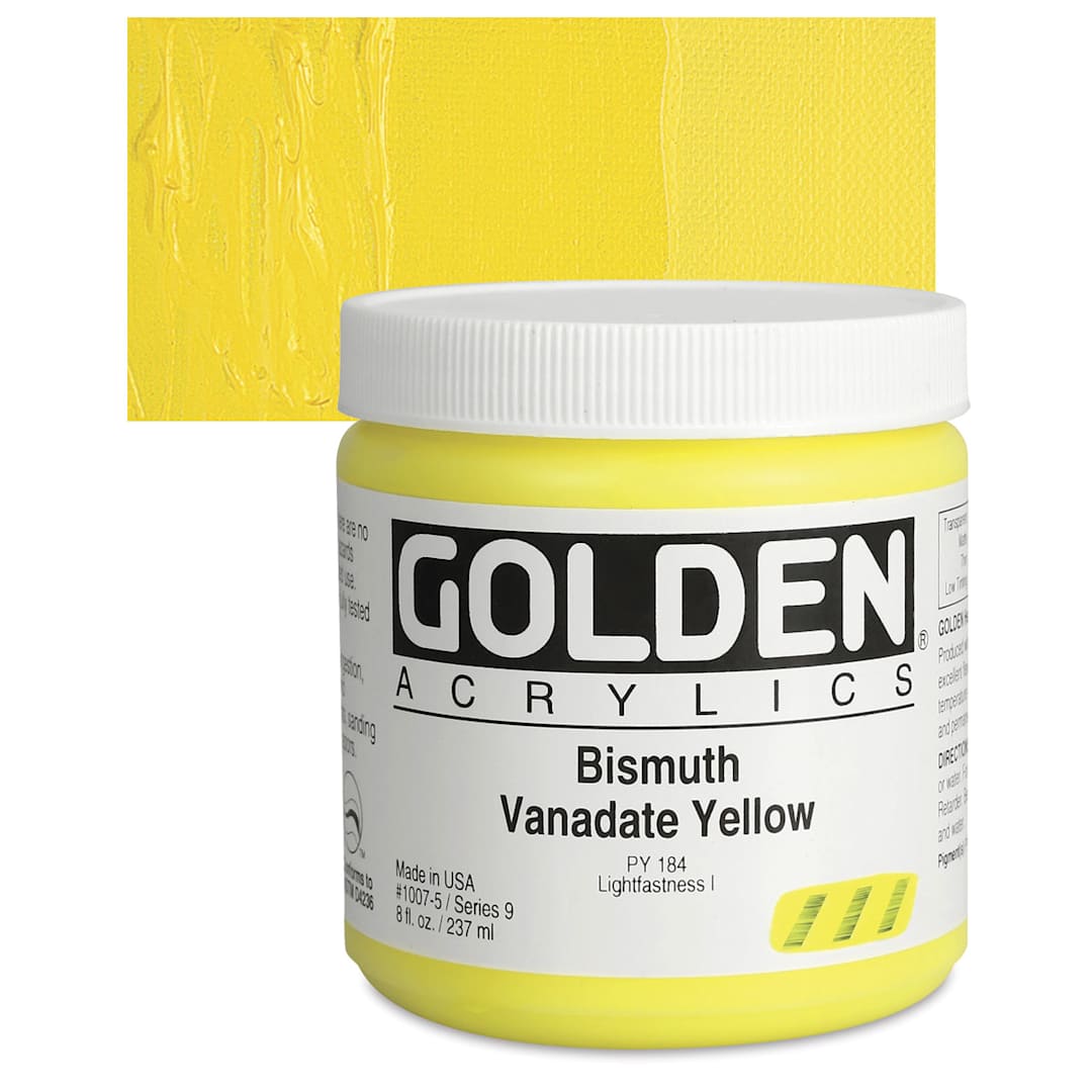 Open in modal - Golden Heavy Body Artist Acrylic - Bismuth Vanadate Yellow, 8 oz Jar and swatch