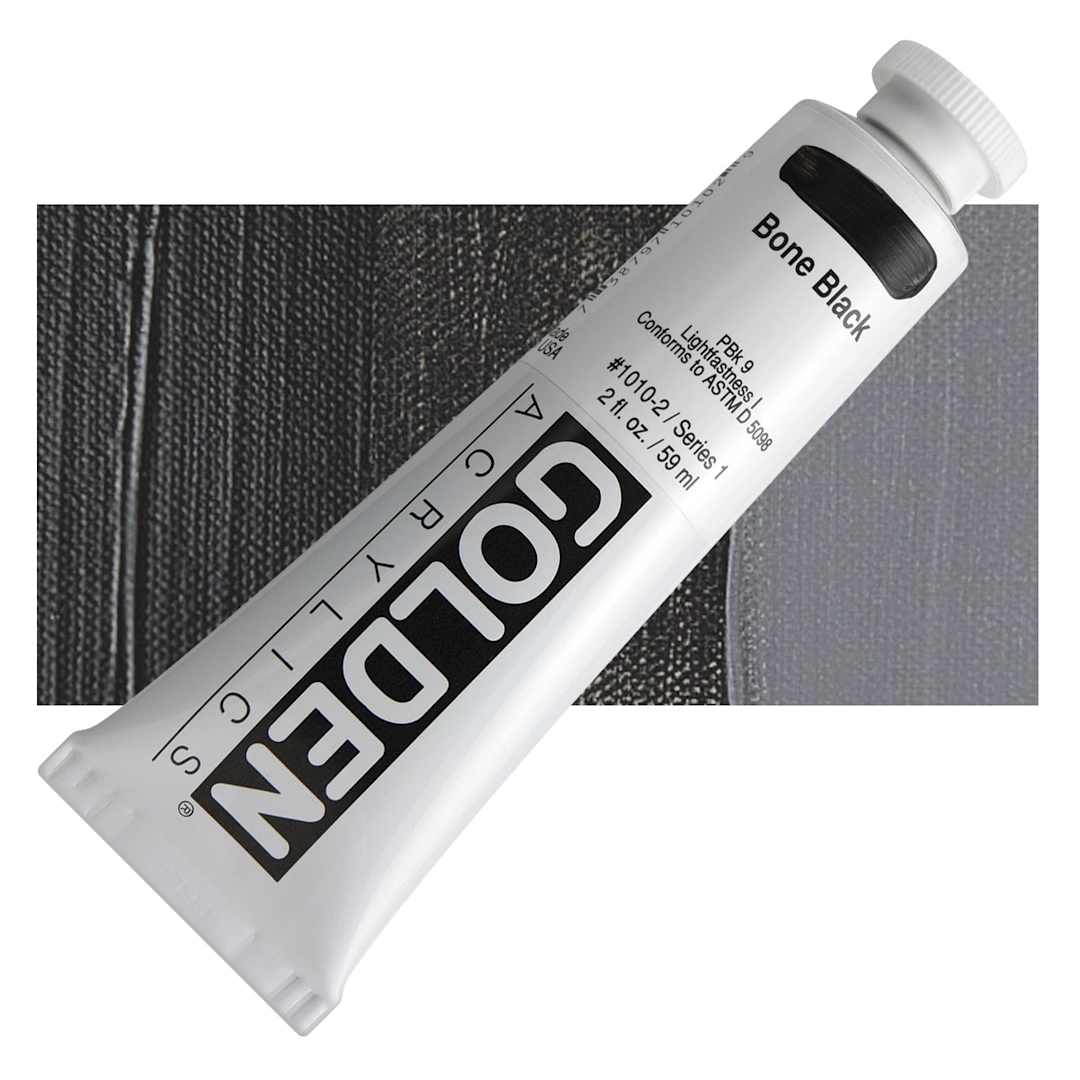 Open in modal - Golden Heavy Body Artist Acrylic - Bone Black, 2 oz Tube and swatch
