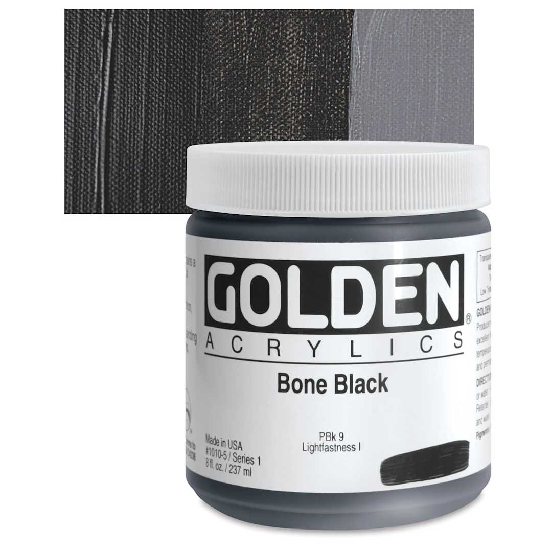 Open in modal - Golden Heavy Body Artist Acrylic - Bone Black, 8 oz Jar and swatch