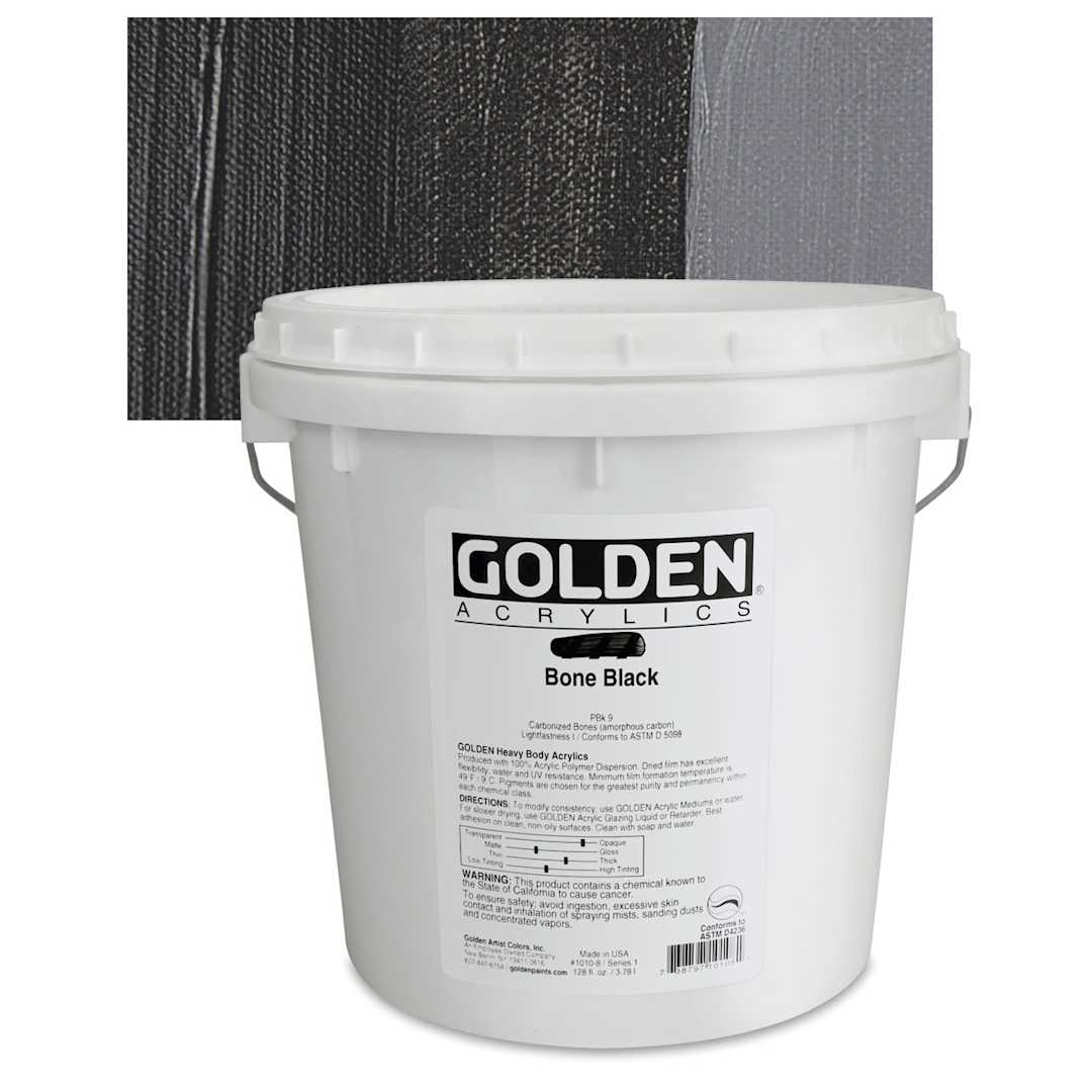 Open in modal - Golden Heavy Body Artist Acrylic - Bone Black, 128 oz jar and swatch