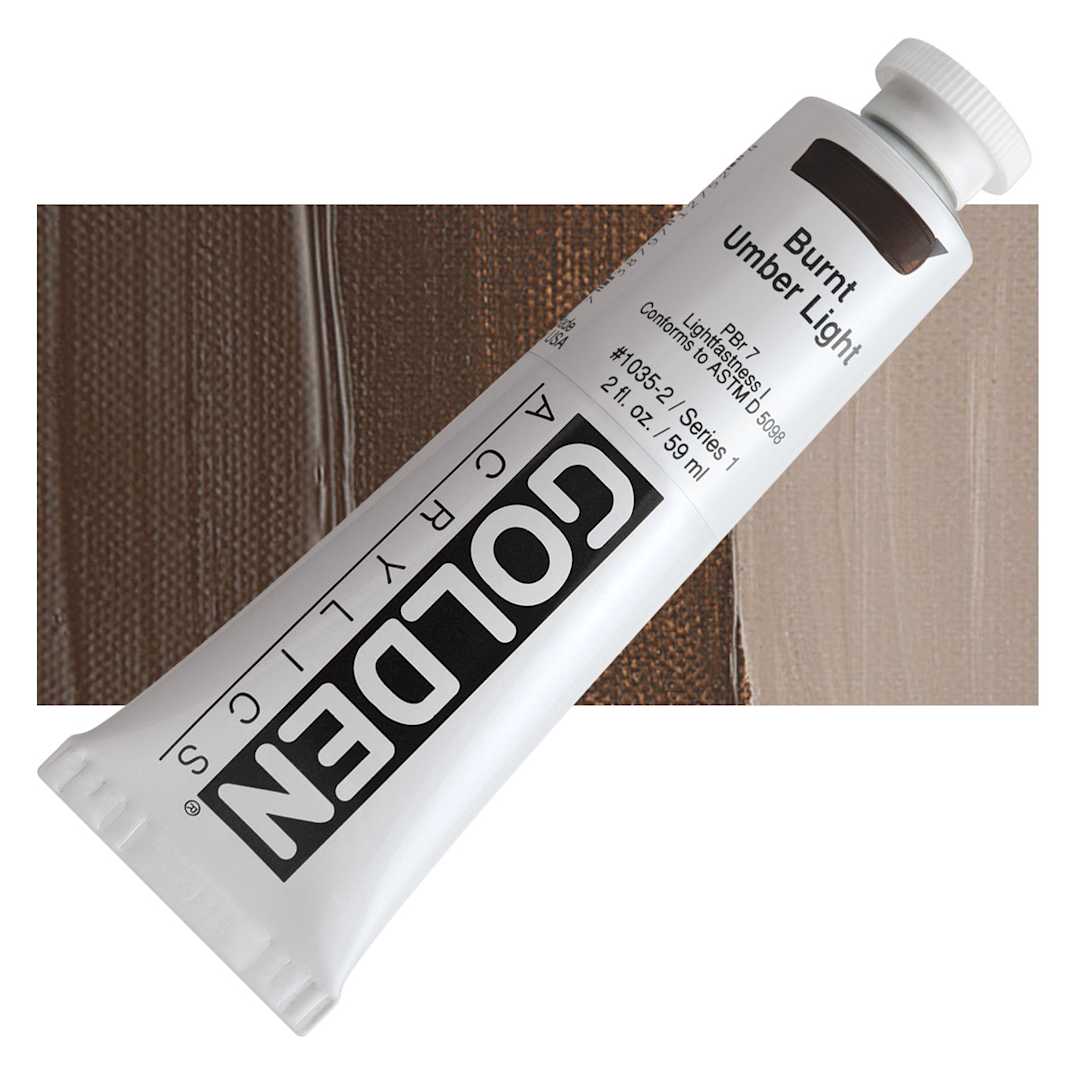 Open in modal - Golden Heavy Body Artist Acrylic - Burnt Umber Light, 2 oz Tube and swatch