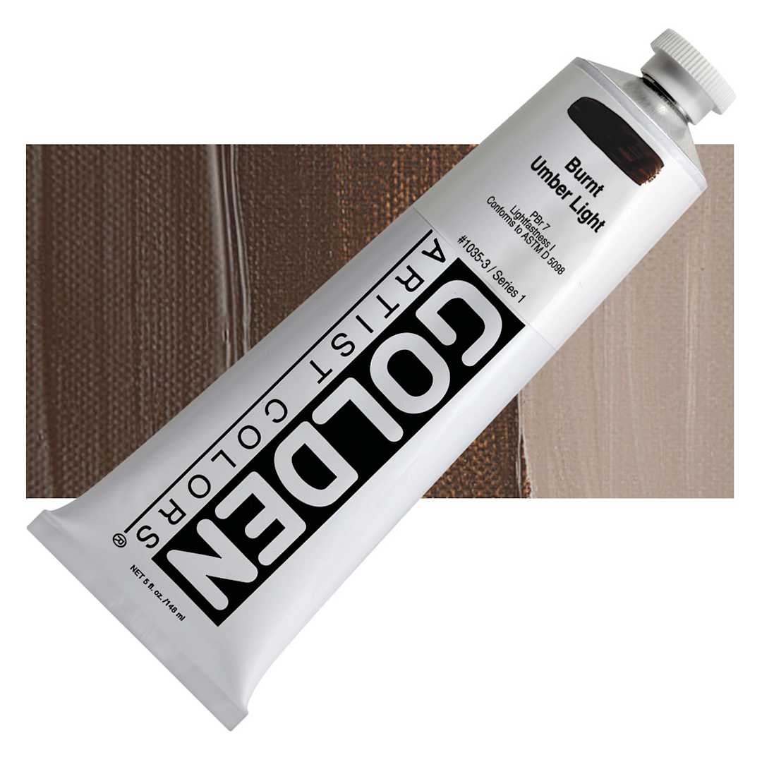 Open in modal - Golden Heavy Body Artist Acrylic - Burnt Umber Light, 5 oz tube and swatch