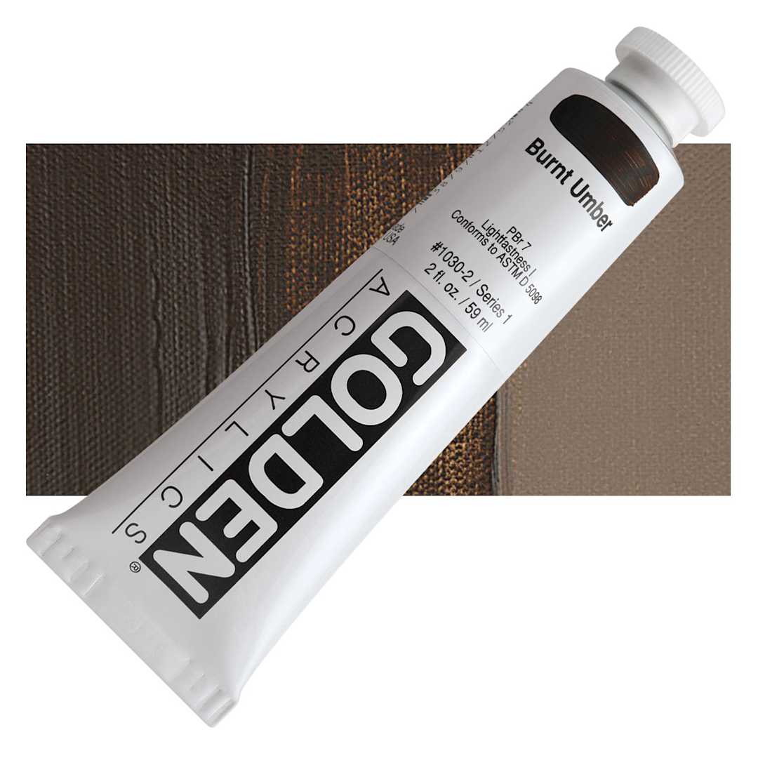 Open in modal - Golden Heavy Body Artist Acrylic - Burnt Umber, 2 oz Tube and swatch